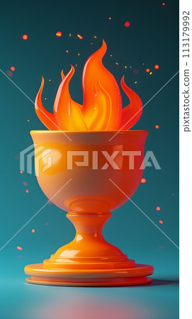 Wining trophy with burning fire. Symbol of Olympic Sports Wining trophy with burning fire. Symbol of Olympic Sports 113179992