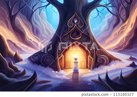 digital illustration of A bottle of magic potion in a dark fantasy forest digital illustration of A bottle of magic potion in a dark fantasy forest 113180327