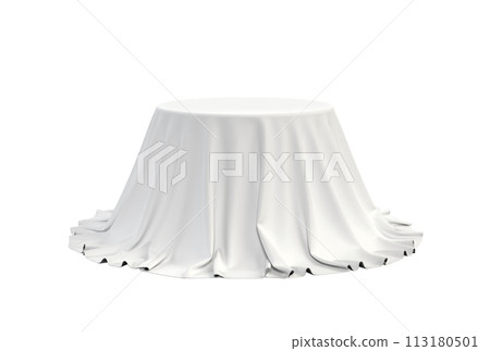 Round box covered with satin fabric. 3D illustration 113180501