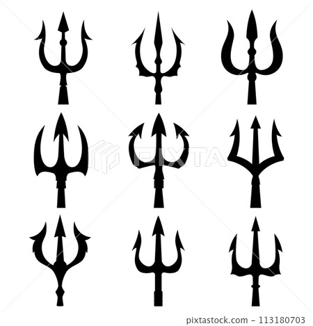Set of the trident illustrations. Design element for logo, label, sign, emblem, poster. Vector illustration 113180703