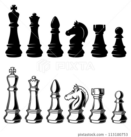 Illustration of chess bundle. Design element for logo, label, sign, emblem, poster. Vector illustration 113180753