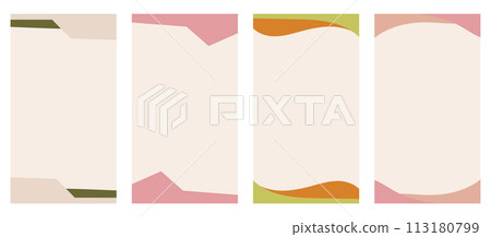 Set of different shapes for headers and footers in vertical stories, promo site. Ornamental border separator enhancing creative design in a straightforward vector flat style. Natural Boho-inspired Set of different shapes for headers and footers in vertical stories, promo site. Ornamental border separator enhancing creative design in a straightforward vector flat style. Natural Boho-inspired 113180799