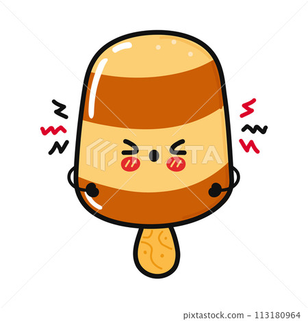 Angry Ice cream character. Vector hand drawn cartoon kawaii character illustration icon. Isolated on light brown background. Sad Ice cream character concept Angry Ice cream character. Vector hand drawn cartoon kawaii character illustration icon. Isolated on light brown background. Sad Ice cream character concept 113180964