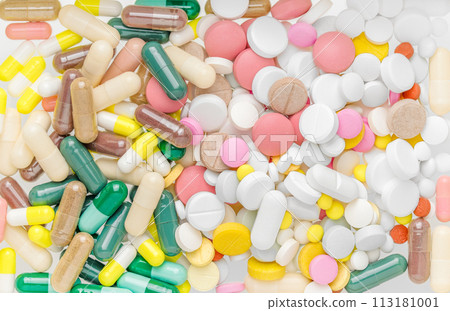 Many different pills. The concept of taking pills according to some schedule, plan, prescription. Many different pills. The concept of taking pills according to some schedule, plan, prescription. 113181001