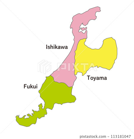 北陸地區各縣的地圖、圖標和英文縣名 113181047