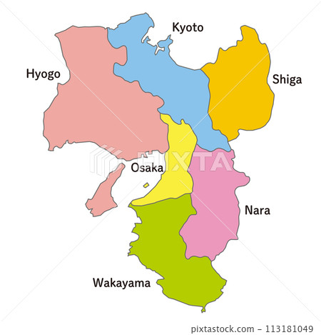 關西地區，關西地區彩色地圖，附英文縣名 113181049