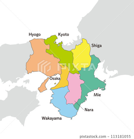 近畿地區，近畿地區彩色地圖，附英文縣名 113181055