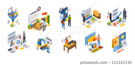 Isometric business mini illustration collection with business concept 113181156