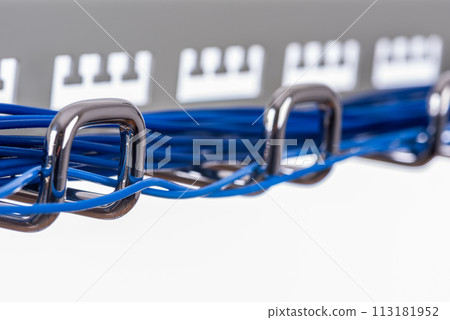 Electric cable cord on hook of organizer Electric cable cord on hook of organizer 113181952