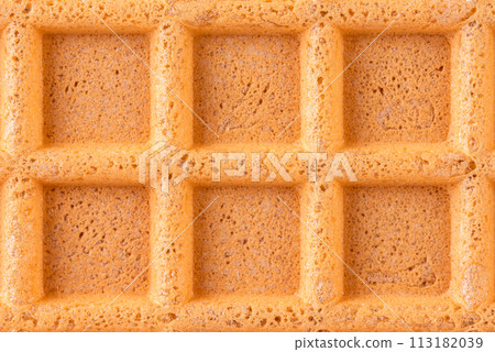 Macro view of spelt waffle with a grid pattern 113182039