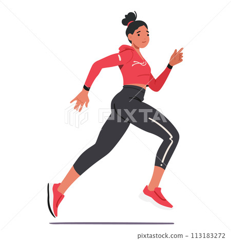 Young Girl Runner Athlete Character Determined And Swift, Races With Grace And Determination, Vector Side View Young Girl Runner Athlete Character Determined And Swift, Races With Grace And Determination, Vector Side View 113183272