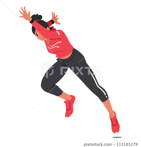 Young Girl, Dedicated Runner And Athlete Character, Exudes Boundless Energy And Determination As She Races 113183279