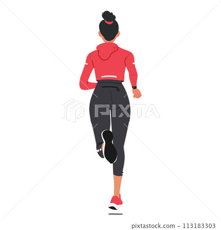 Young Girl Runner Athlete Character In Motion Rear View. Her Legs In Powerful Strides, Embodies Speed And Grace On Track Young Girl Runner Athlete Character In Motion Rear View. Her Legs In Powerful Strides, Embodies Speed And Grace On Track 113183303