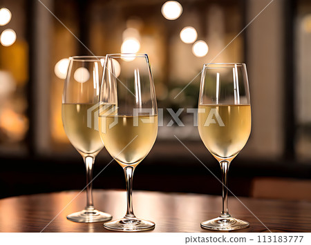 Realistic white wine. Neutral color palette. Warm 113183777