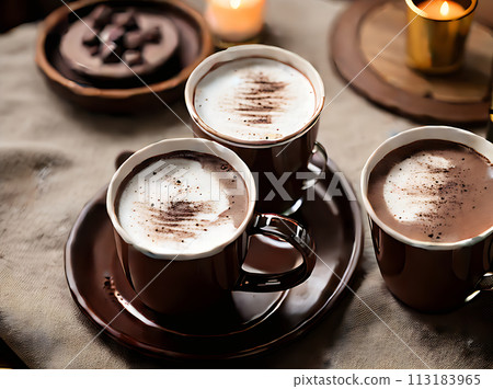 Cozy hot chocolate neutral tones detailed warm 113183965