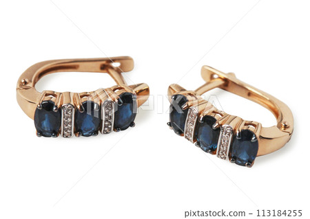 Gold earrings with sapphires 113184255