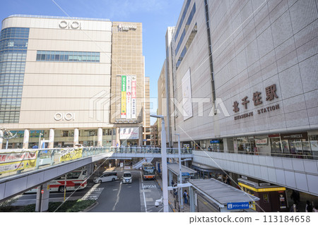 Pedestrian deck and streetscape in front of the west exit of Kita-Senju Station, Adachi Ward, Tokyo 113184658