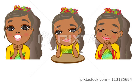 Tropical girl_expression 3 pattern set_bust up_vector Tropical girl_expression 3 pattern set_bust up_vector 113185694