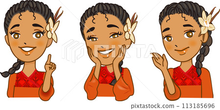 Tropical girl_expression 3 pattern set_bust up_vector 113185696