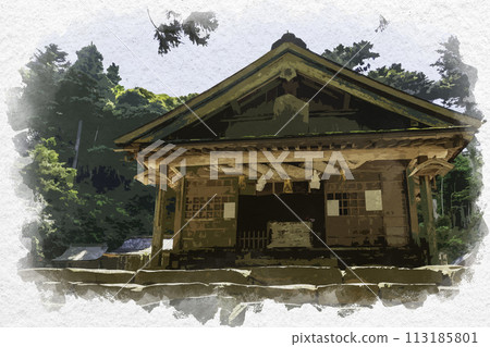 Watercolor style Shintama Shrine worship hall Matsue City, Shimane Prefecture 113185801
