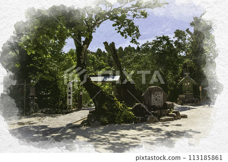 Watercolor style Yaegaki Shrine precincts Matsue City, Shimane Prefecture 113185861