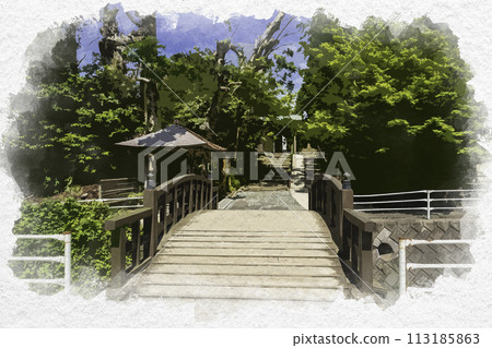 Watercolor style Yaegaki Shrine precincts Matsue City, Shimane Prefecture 113185863