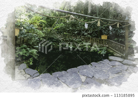 Watercolor style Yaegaki Shrine Mirror Pond Matsue City, Shimane Prefecture 113185895