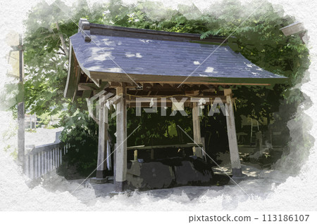 Watercolor style: Yaegaki Shrine, Chozuya, Matsue City, Shimane Prefecture 113186107