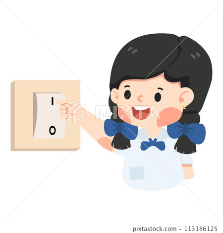 Kid Turning Off Light Using Switch 113186125