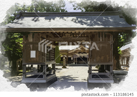 Watercolor style Yaegaki Shrine Zuishinmon Matsue City, Shimane Prefecture 113186145