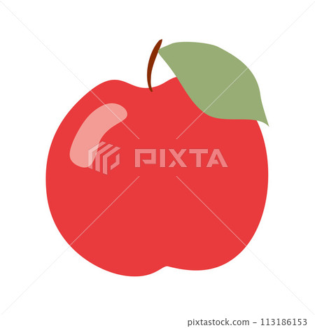Simple Red Apple in Flat style. Cartoon Vector Illustration Isolated on White. Raw, Ripe Sweet fruit, Harvest time concept, Healthy eating, Fresh diet. Design Art Object for Card, Sticker, Graphic 113186153