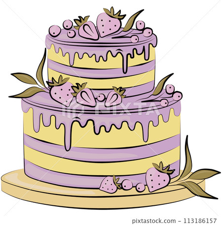 Birthday cake with strawberry isolated... - Stock Illustration ...