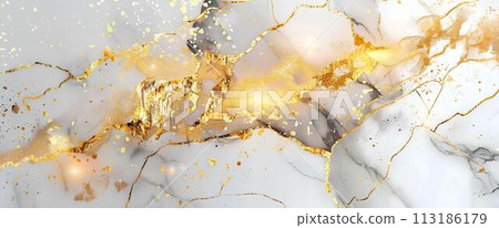 Luxury marble abstract background with gold and white marble texture. Modern art painting  113186179