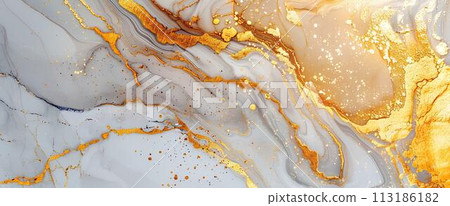 Luxury marble abstract background with gold and white marble texture. Modern art painting  113186182