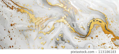 Luxury marble abstract background with gold and white marble texture. Modern art painting  113186183
