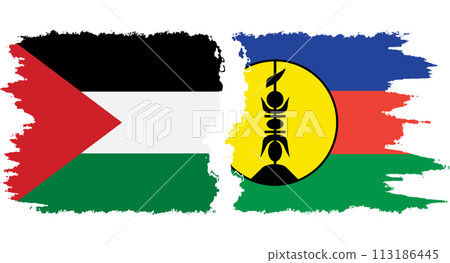 New Caledonia and Palestine grunge flags connection vector 113186445