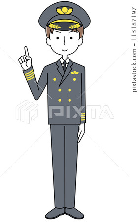 Illustration of a pointing pilot (male) 113187197