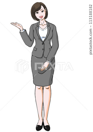 穿著西裝的年輕女子微笑著引導你_正面_第2部分 113188182