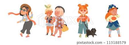 Cute Fashionable Kids Wear Trendy Clothing Vector Set 113188579