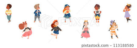Cute Fashionable Kids Wear Trendy Clothing Vector Set 113188580