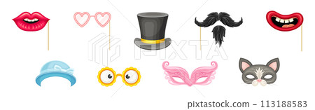 Carnival Face and Head Accessory for Festive Party Celebration Vector Set Carnival Face and Head Accessory for Festive Party Celebration Vector Set 113188583