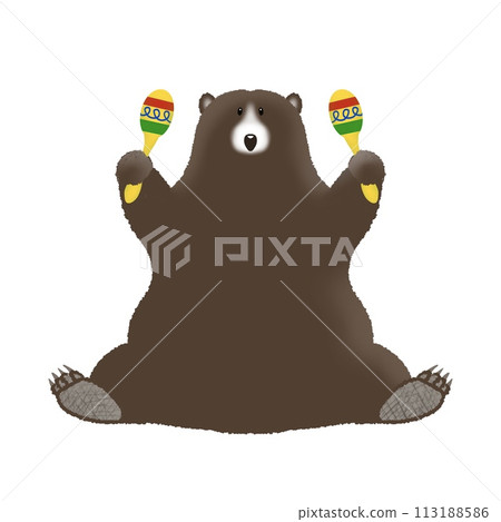 Illustration of a bear playing maracas 113188586