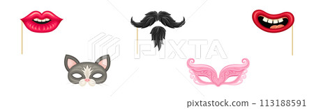 Carnival Face and Head Accessory for Festive Party Celebration Vector Set 113188591