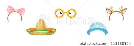 Carnival Face and Head Accessory for Festive Party Celebration Vector Set Carnival Face and Head Accessory for Festive Party Celebration Vector Set 113188594