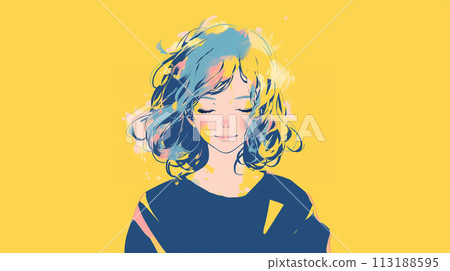 一個女人閉上眼睛的插圖 113188595