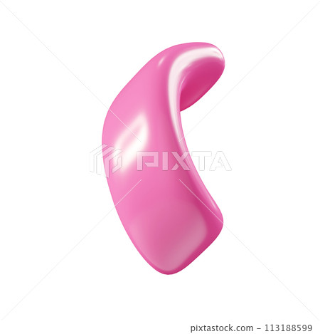 Birthday party popper pink confetti streamer element. 3d render illustration. Surprise or winner congratulation serpentine ribbons. Fly and float party decor after explosion of firecracker. 113188599