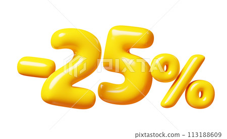 Balloon number minus fifteen percent sign for sale concept. 3d render illustration of yellow plastic glossy discount typography -15. Cartoon bubble element percentage off for special offer promotion. 113188609