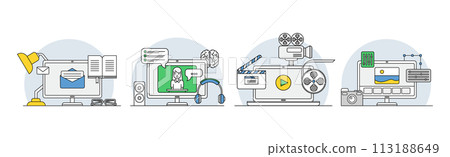 Online Webinar and Computer Course Training Vector Set Online Webinar and Computer Course Training Vector Set 113188649