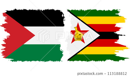 Zimbabwe and Palestine grunge flags connection vector 113188812