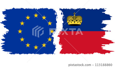 Liechtenstein and European Union grunge flags connection vector 113188860